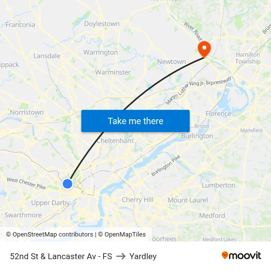 52nd St & Lancaster Av - FS to Yardley map