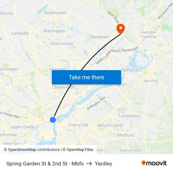 Spring Garden St & 2nd St - Mbfs to Yardley map