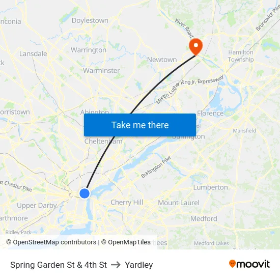 Spring Garden St & 4th St to Yardley map