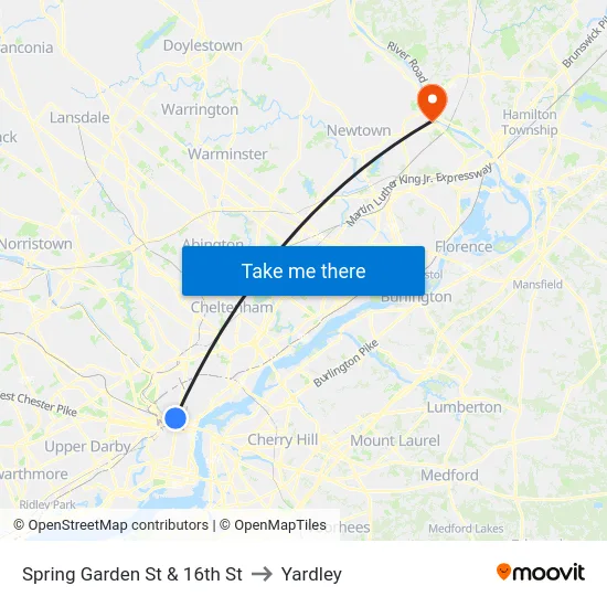 Spring Garden St & 16th St to Yardley map