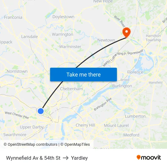 Wynnefield Av & 54th St to Yardley map
