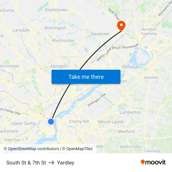 South St & 7th St to Yardley map