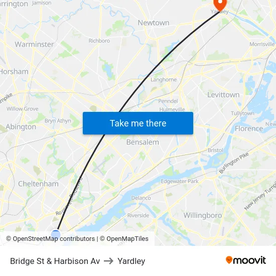 Bridge St & Harbison Av to Yardley map