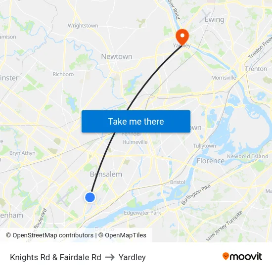 Knights Rd & Fairdale Rd to Yardley map