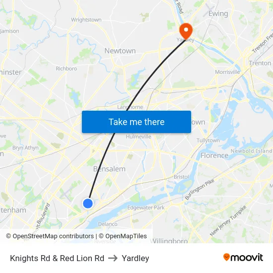 Knights Rd & Red Lion Rd to Yardley map