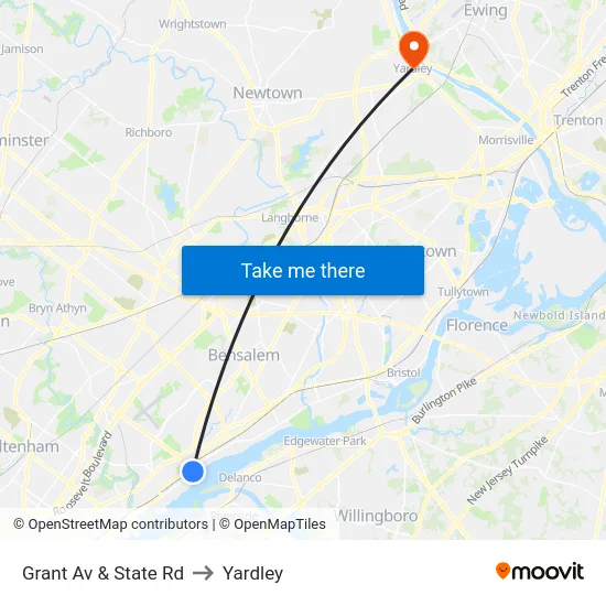 Grant Av & State Rd to Yardley map