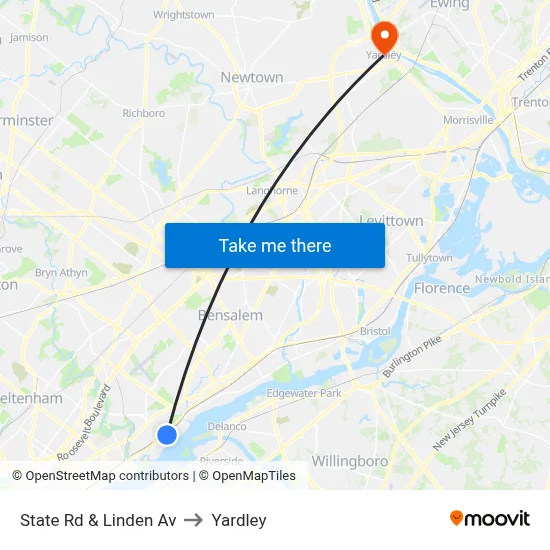 State Rd & Linden Av to Yardley map