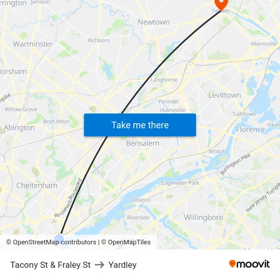 Tacony St & Fraley St to Yardley map