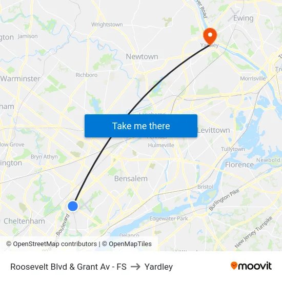 Roosevelt Blvd & Grant Av - FS to Yardley map