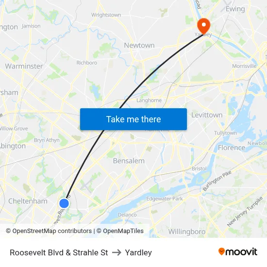 Roosevelt Blvd & Strahle St to Yardley map