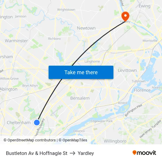 Bustleton Av & Hoffnagle St to Yardley map