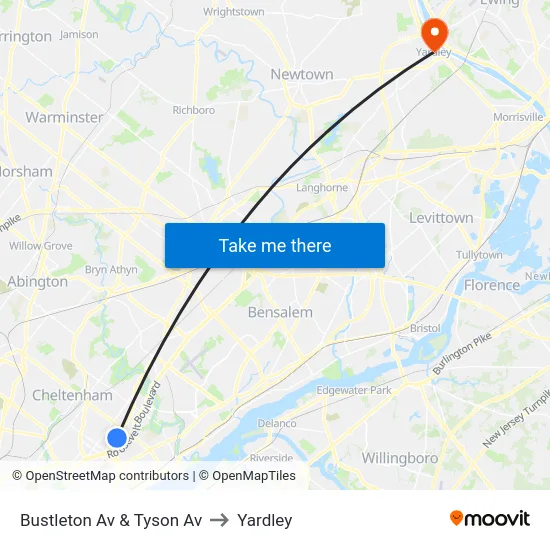 Bustleton Av & Tyson Av to Yardley map