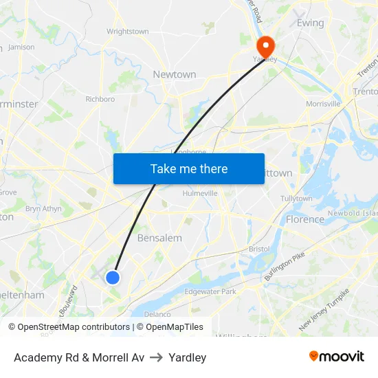 Academy Rd & Morrell Av to Yardley map