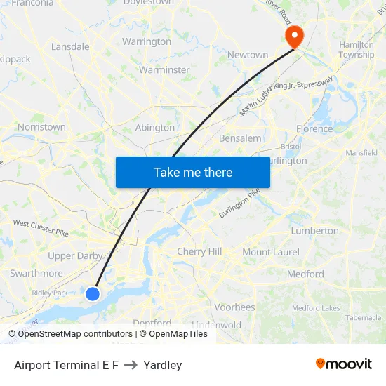 Airport Terminal E F to Yardley map