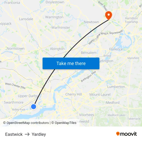 Eastwick to Yardley map