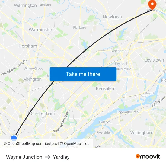 Wayne Junction to Yardley map
