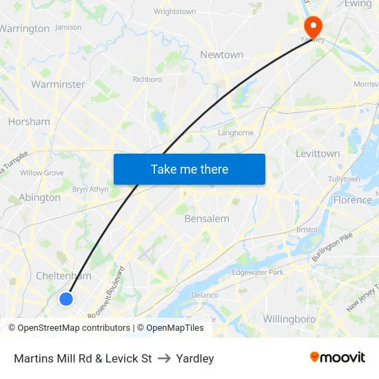 Martins Mill Rd & Levick St to Yardley map