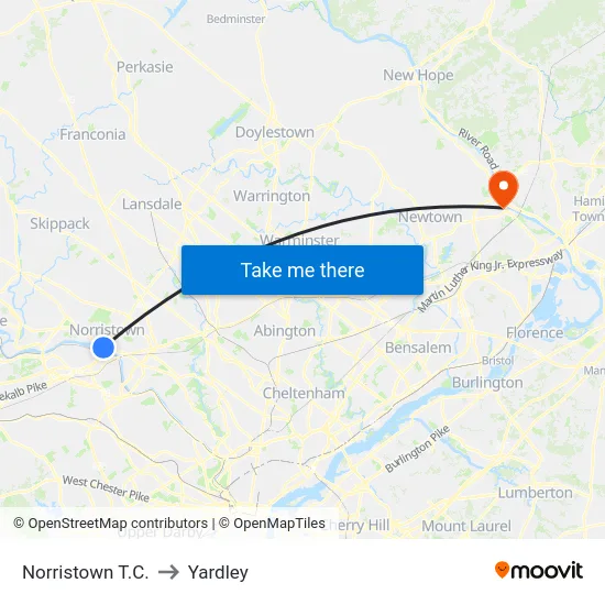Norristown T.C. to Yardley map