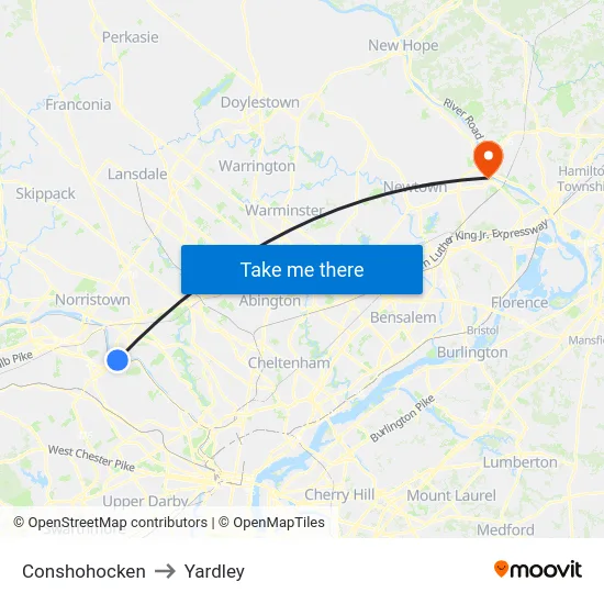 Conshohocken to Yardley map