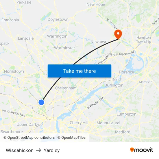 Wissahickon to Yardley map