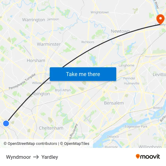 Wyndmoor to Yardley map