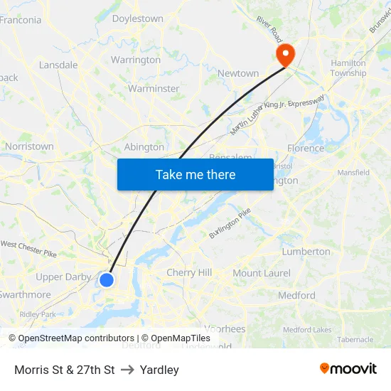 Morris St & 27th St to Yardley map