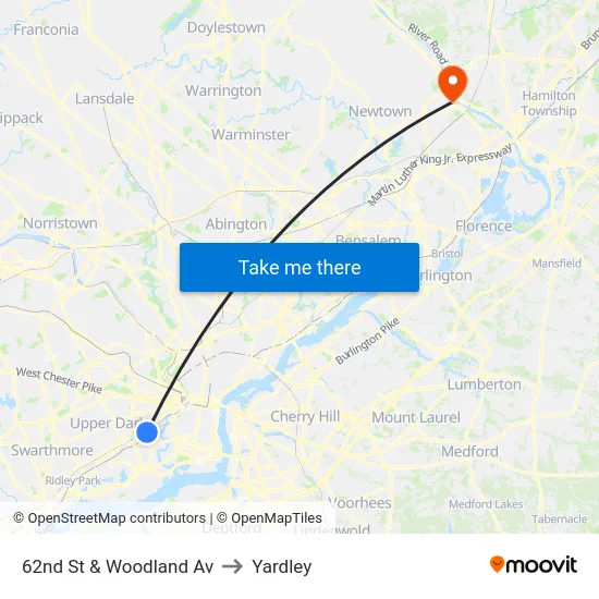 62nd St & Woodland Av to Yardley map
