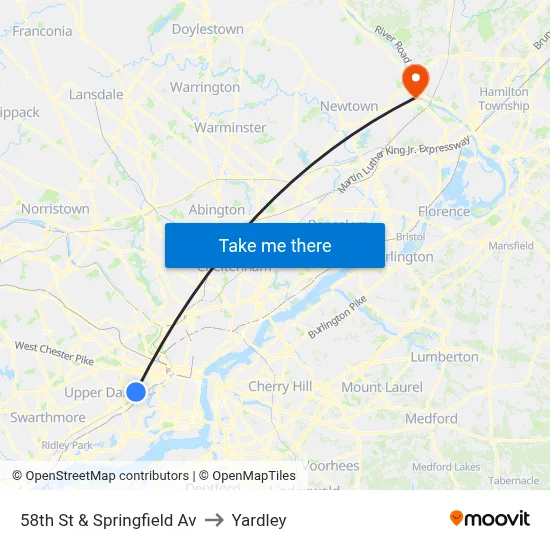 58th St & Springfield Av to Yardley map