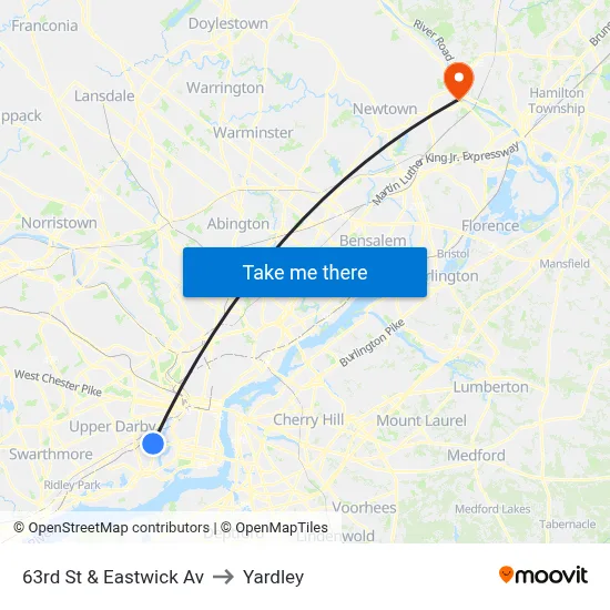63rd St & Eastwick Av to Yardley map