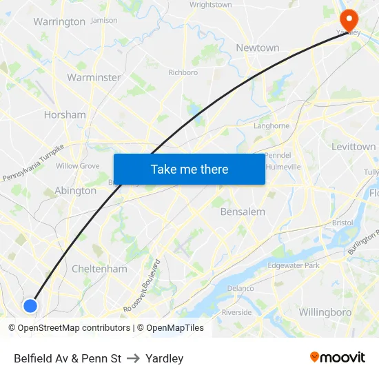 Belfield Av & Penn St to Yardley map