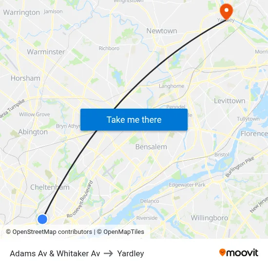 Adams Av & Whitaker Av to Yardley map