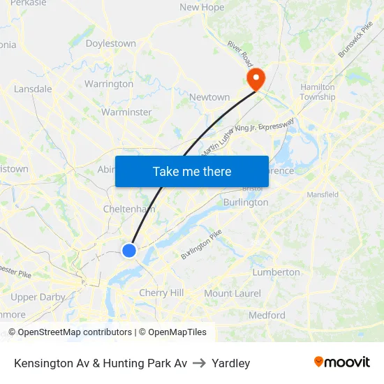 Kensington Av & Hunting Park Av to Yardley map