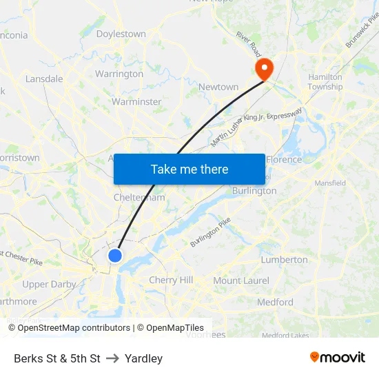 Berks St & 5th St to Yardley map