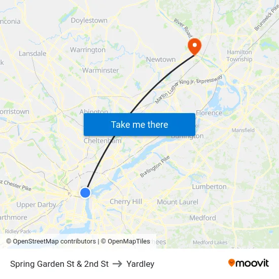 Spring Garden St & 2nd St to Yardley map