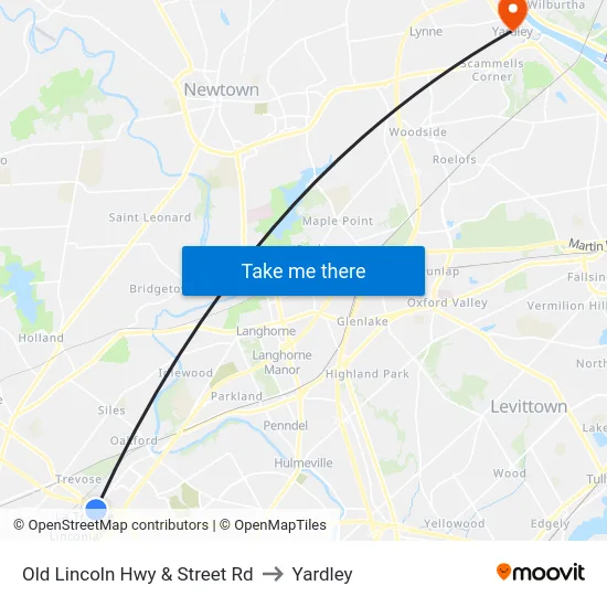 Old Lincoln Hwy & Street Rd to Yardley map