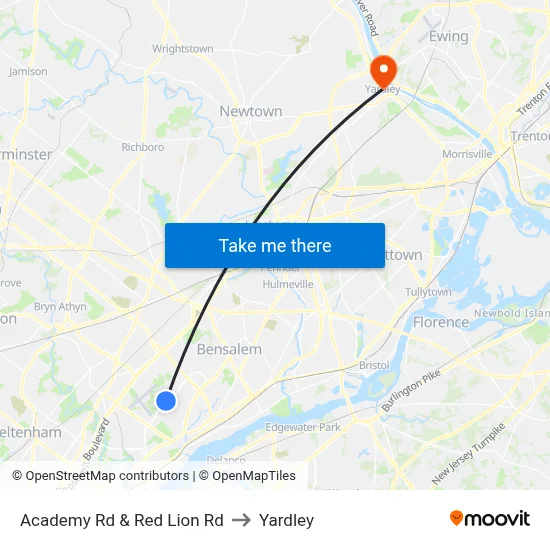 Academy Rd & Red Lion Rd to Yardley map