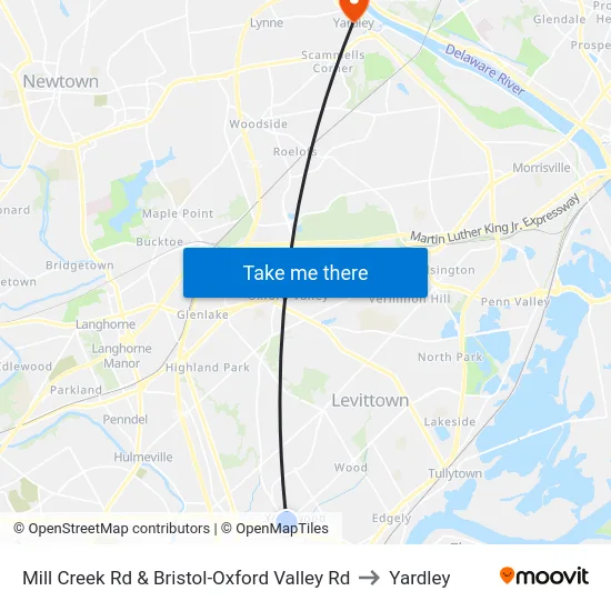 Mill Creek Rd & Bristol-Oxford Valley Rd to Yardley map