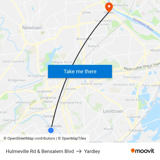 Hulmeville Rd & Bensalem Blvd to Yardley map