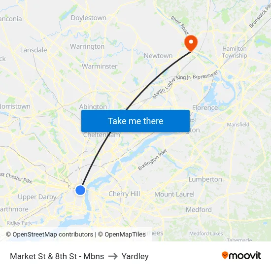 Market St & 8th St - Mbns to Yardley map