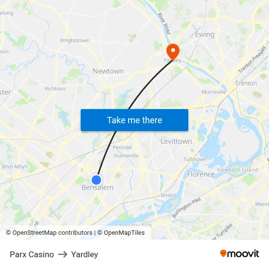 Parx Casino to Yardley map