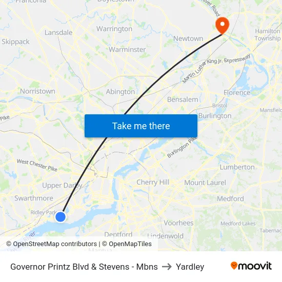 Governor Printz Blvd & Stevens - Mbns to Yardley map