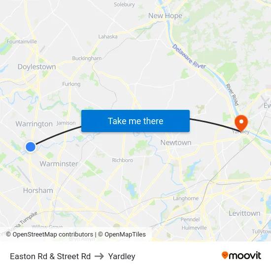 Easton Rd & Street Rd to Yardley map