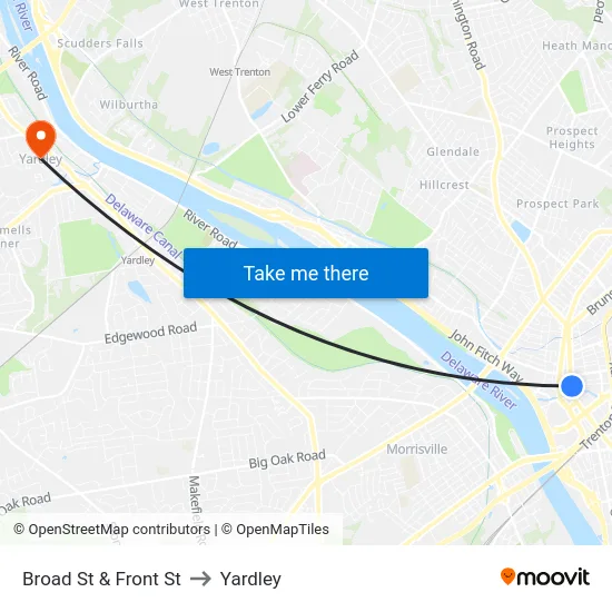 Broad St & Front St to Yardley map
