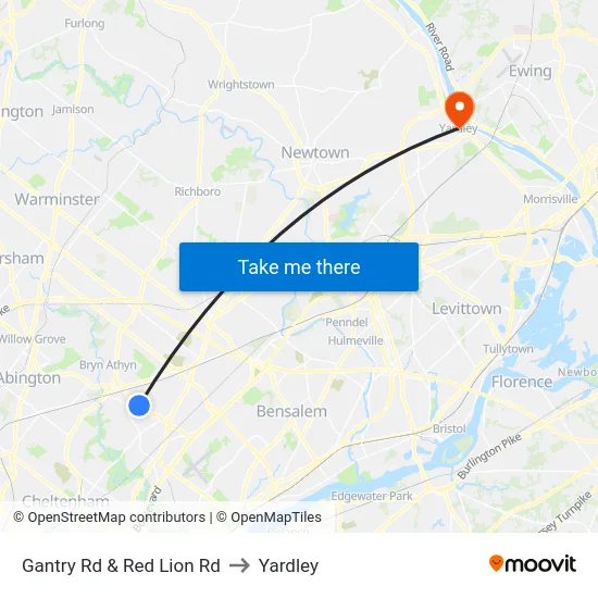 Gantry Rd & Red Lion Rd to Yardley map
