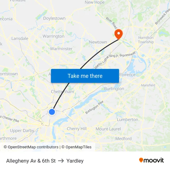Allegheny Av & 6th St to Yardley map