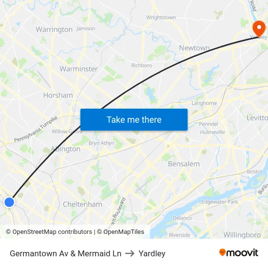 Germantown Av & Mermaid Ln to Yardley map