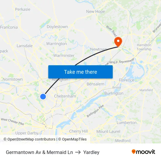 Germantown Av & Mermaid Ln to Yardley map