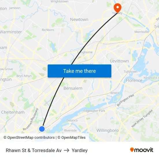 Rhawn St & Torresdale Av to Yardley map