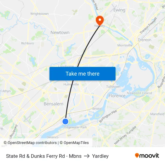 State Rd & Dunks Ferry Rd - Mbns to Yardley map