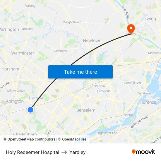 Holy Redeemer Hospital to Yardley map